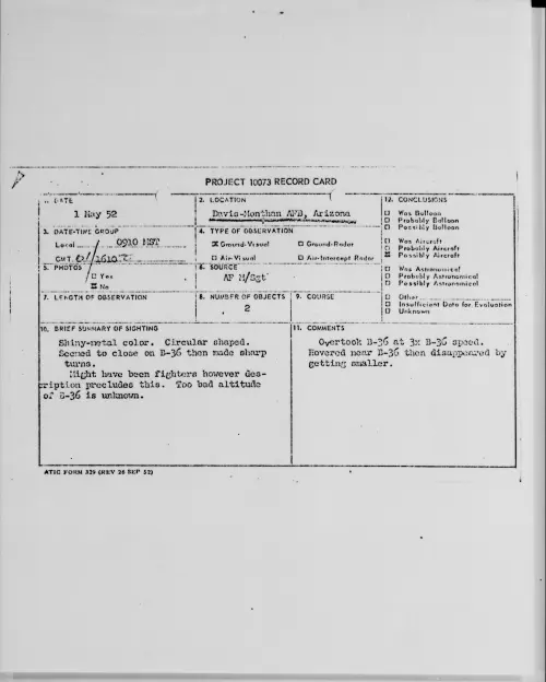 First page of Davis-Monthan AFB, Arizona, May 1952