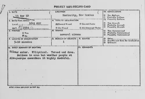 First page of Moriarity, New Mexico, April 1952