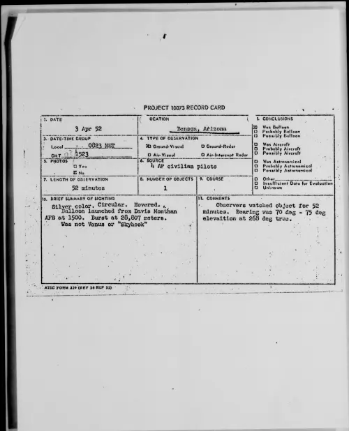 First page of Benson, Arizona, April 1952