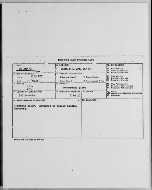 First page of McClellan AFB, Calif., April 1952