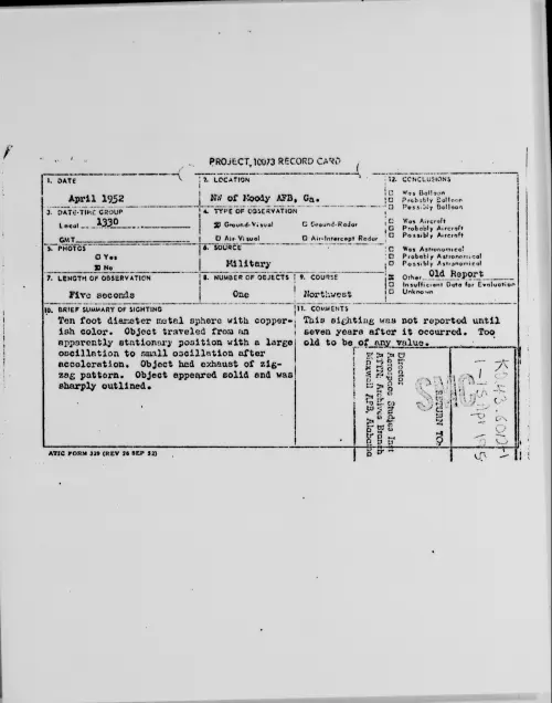 First page of NW of Moody AFB, Ga., April 1952