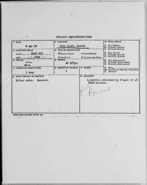 First page of Lake Meade, Nevada, April 1952