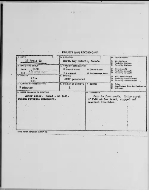 First page of North Bay Ontario, Canada, April 1952