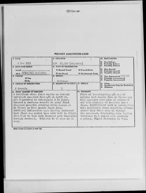 First page of 47N 57.35W (Atlantic), November 1951