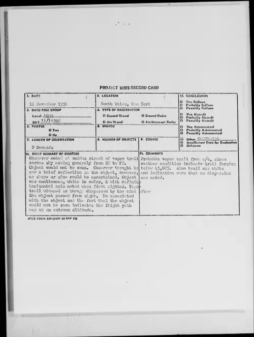 First page of South Wales, New York, November 1951