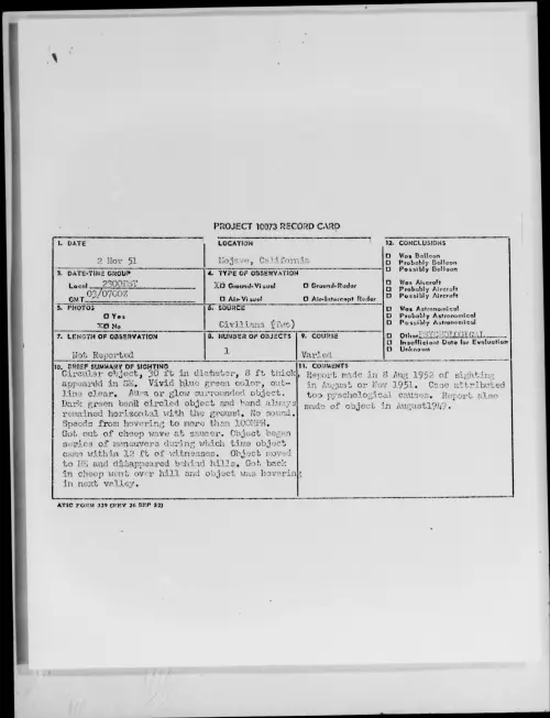 First page of Mojave, California, November 1951