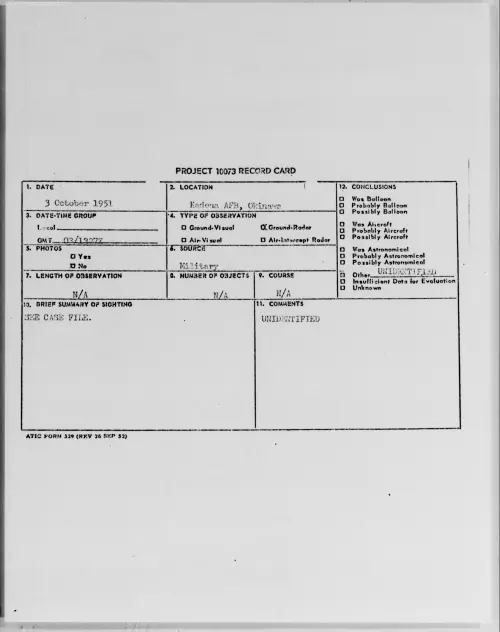 First page of Kadena AFB, Okinawa, October 1951