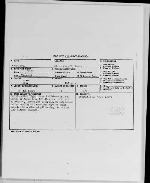 First page of Ellington AFB, Texas, October 1951
