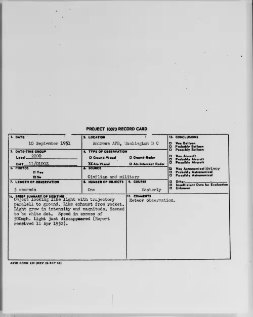 First page of Andrews AFB, Washington D C, September 1951