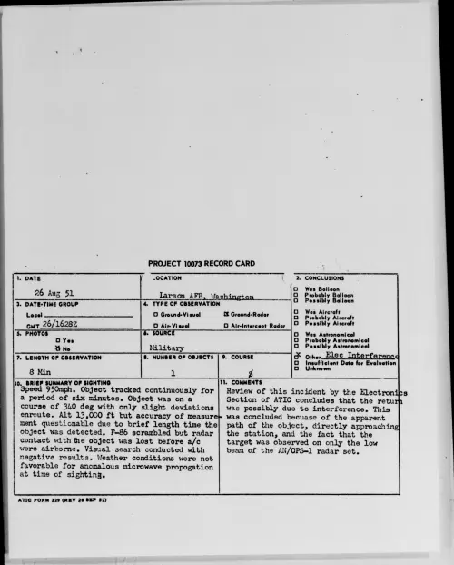 First page of Larson AFB, Washington, August 1951
