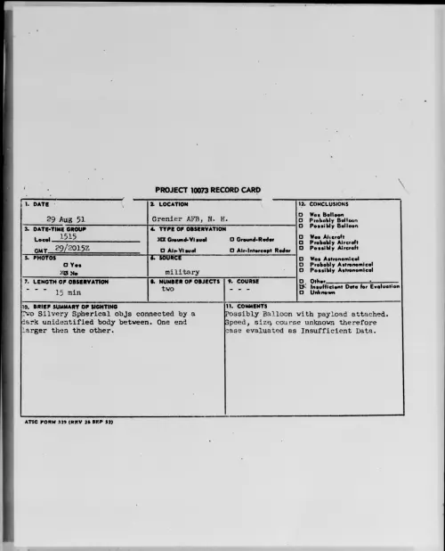 First page of Grenier AFB, N.H., August 1951