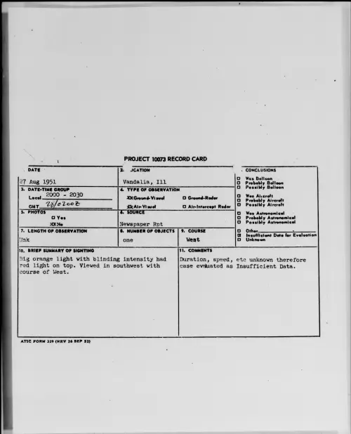 First page of Vandalia, Ill, August 1951
