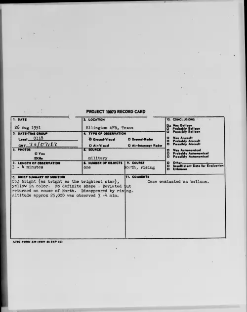 First page of Ellington AFB, Texas, August 1951
