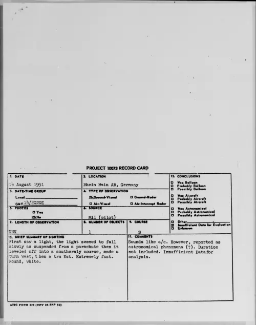 First page of Rhein Main AB, Germany, August 1951