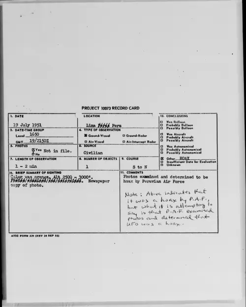 First page of Lima Peru, July 1951