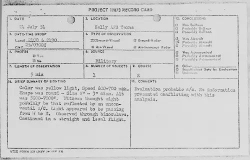 First page of Kelly AFB Texas, July 1951