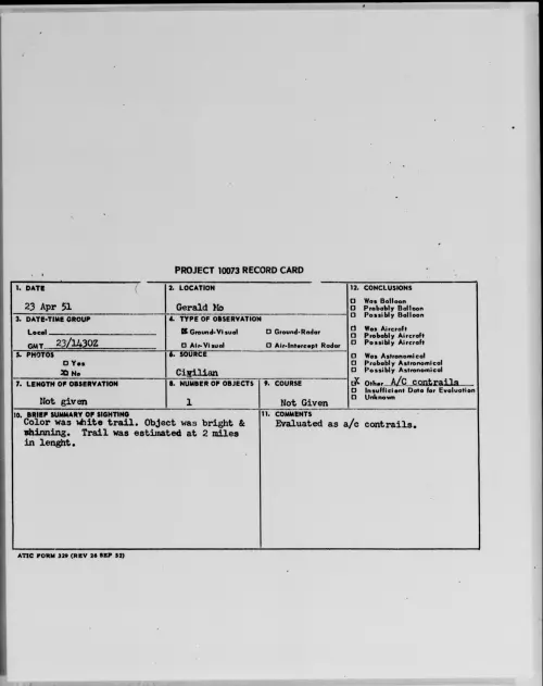 First page of Gerald Mo, April 1951