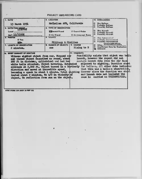 First page of McClellan AFB, California, March 1951