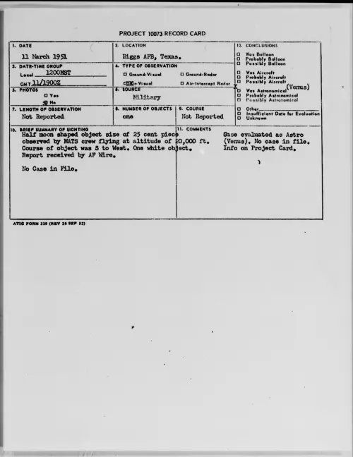 First page of Biggs AFB, Texas, March 1951
