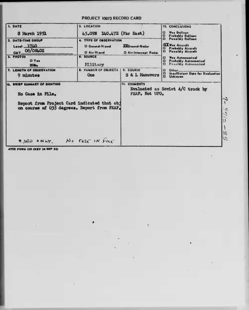 First page of 45.09N 140.47E (Far East), March 1951