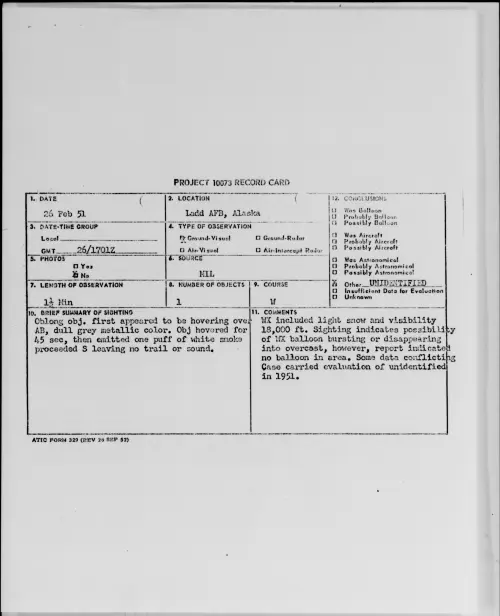 First page of Ladd AFB, Alaska, February 1951