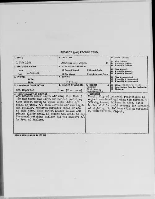 First page of Johnson AB, Japan, February 1951