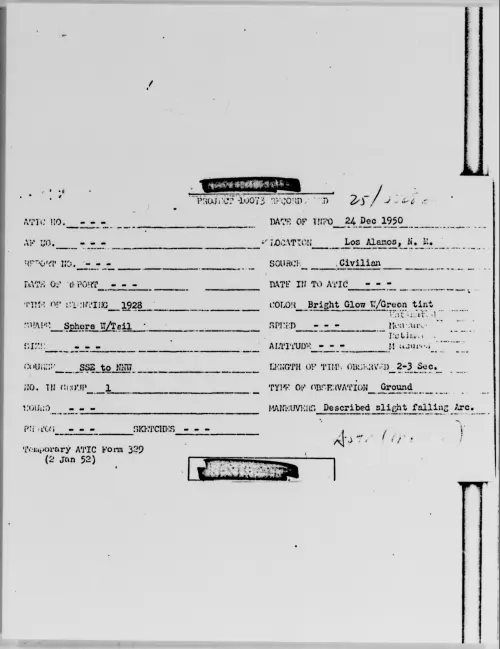 First page of Los Alamos, N. M., December 1950 - Incident Number: [ILLEGIBLE]