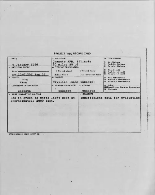 First page of 1956.01 - 7340260 - 20 miles SW of Chanute AFB, Illinois