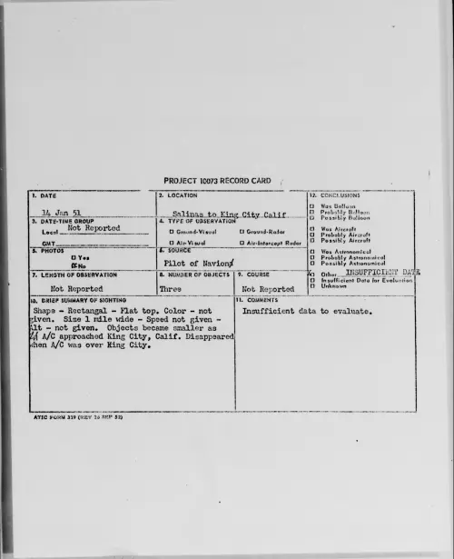 First page of Salinas to King City Calif, January 1951