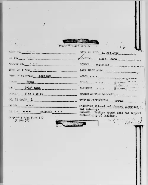 First page of Bliss, Idaho, December 1950