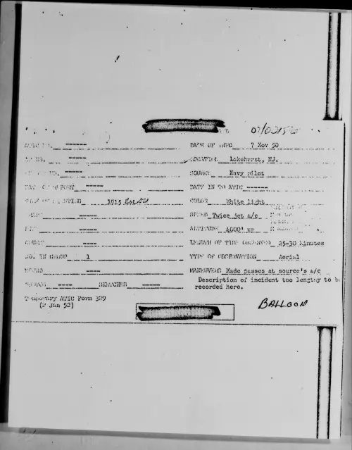 First page of Lakehurst, NJ., November 1950