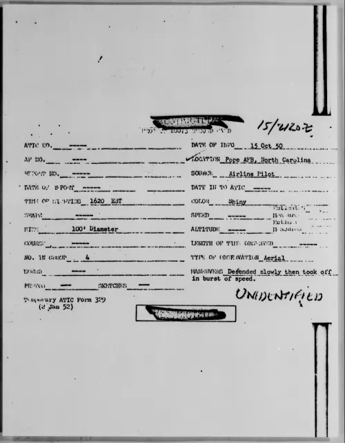 First page of Pope AFB, North Carolina, October 1950