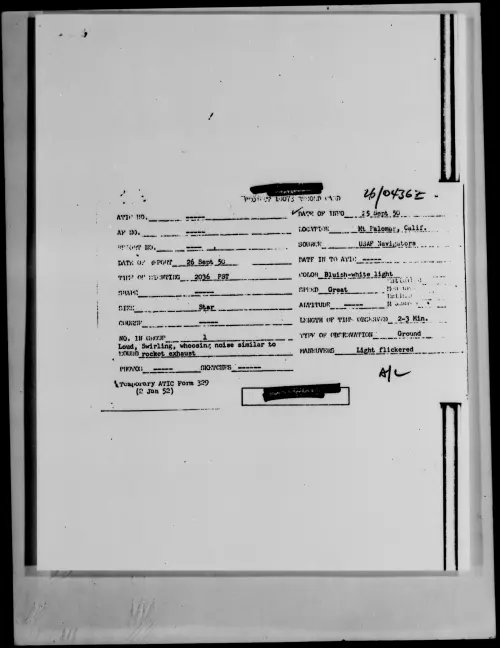 First page of Mt. Palomar, Calif., September 1950
