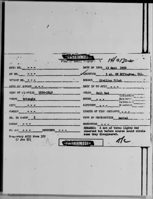 First page of 5 mi. SW Effingham, Ill., September 1950