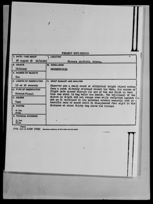 First page of Nicosia Airfield, Cyprus., August 1950