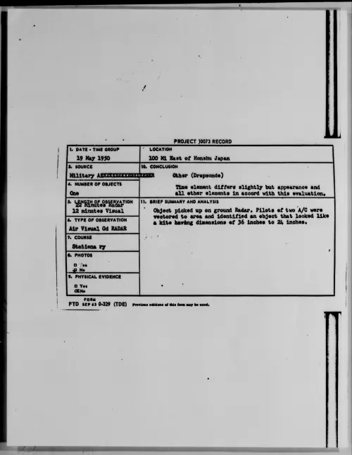 First page of 100 Mi East of Honshu Japan, May 1950
