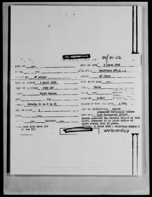 First page of Selfridge AFB, Mich, March 1950