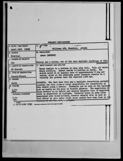 First page of Williams AFB, Chandler, Arizona, April 1950