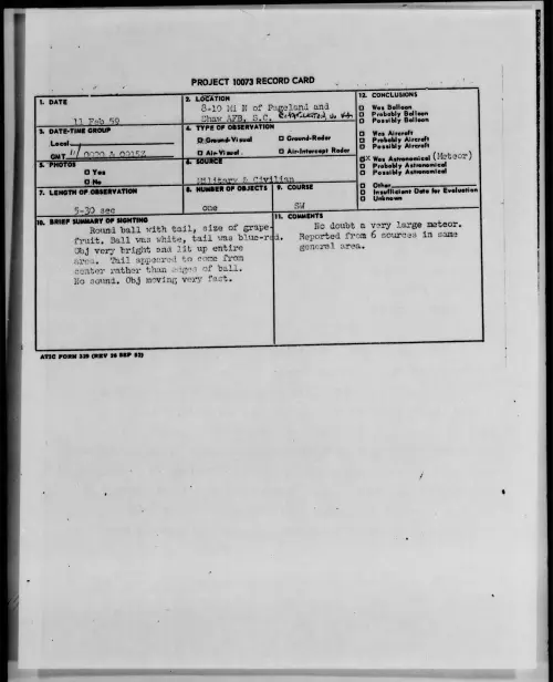 First page of 1959.02 - 9079001 - 8-10 Mi N of Pageland and Shaw AFB, S.C