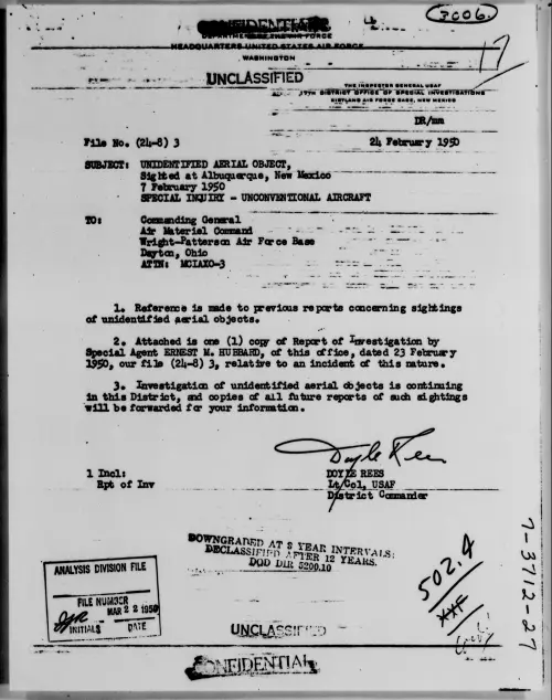 First page of Kirtland AFB, N.M., February 1950