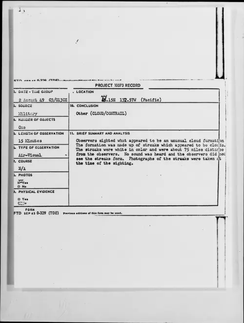 First page of 44.15N 132.57W (Pacific), August 1949