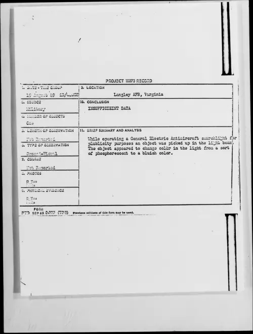 First page of Langley AFB, Virginia, August 1949