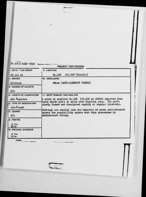 First page of 64.10N 172.00W (Pacific), July 1949