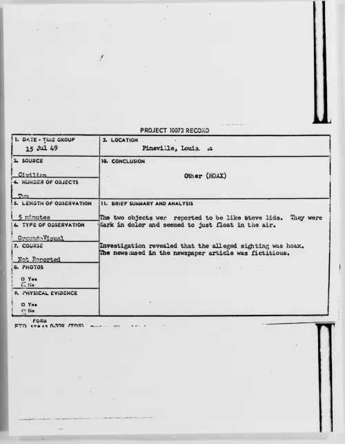First page of Pineville, Louisiana, July 1949