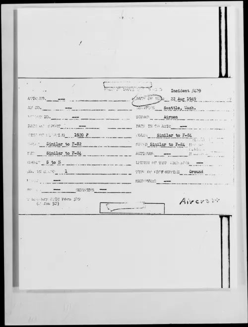 First page of Seattle, Wash., August 1949 - Incident Number: 439
