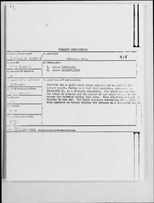 First page of Columbus, Ohio, August 1949 - Incident Number: 418