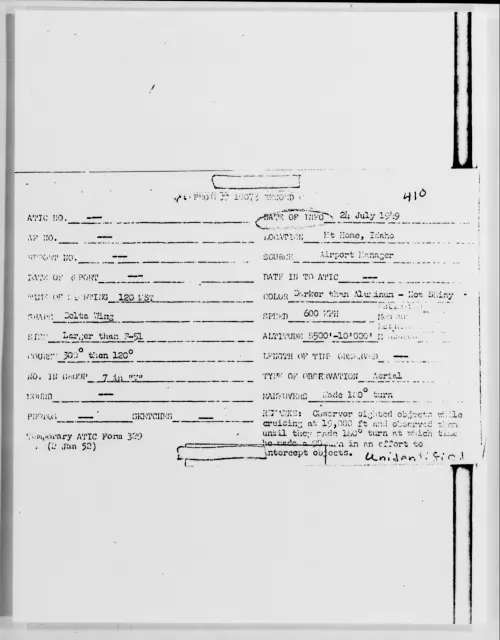 First page of Mt Home, Idaho, July 1949 - Incident Number: 410
