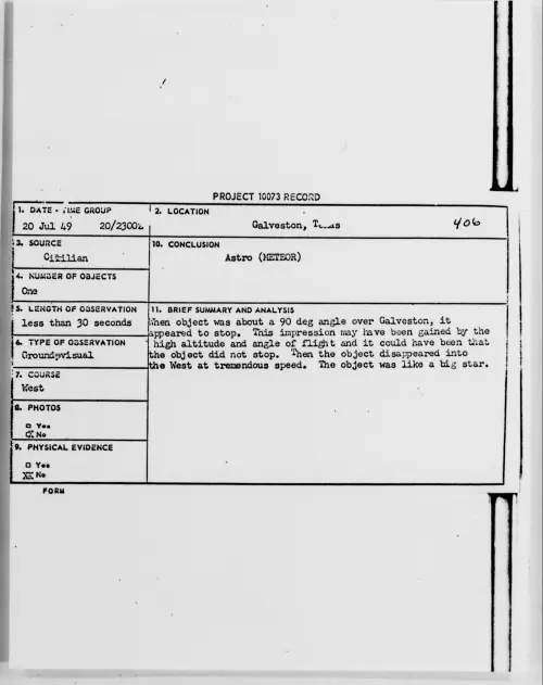 First page of Galveston, Texas, July 1949 - Incident Number: 406