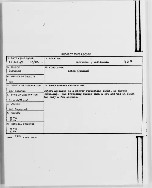 First page of Sacramento, California, July 1949 - Incident Number: 400