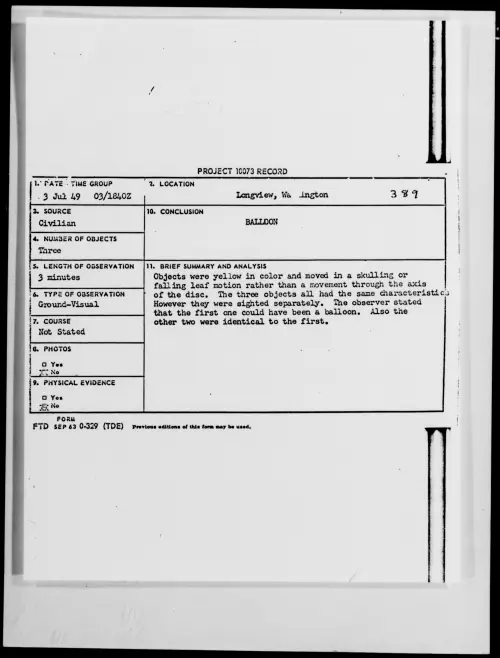 First page of Longview, Washington, July 1949 - Incident Number: 389